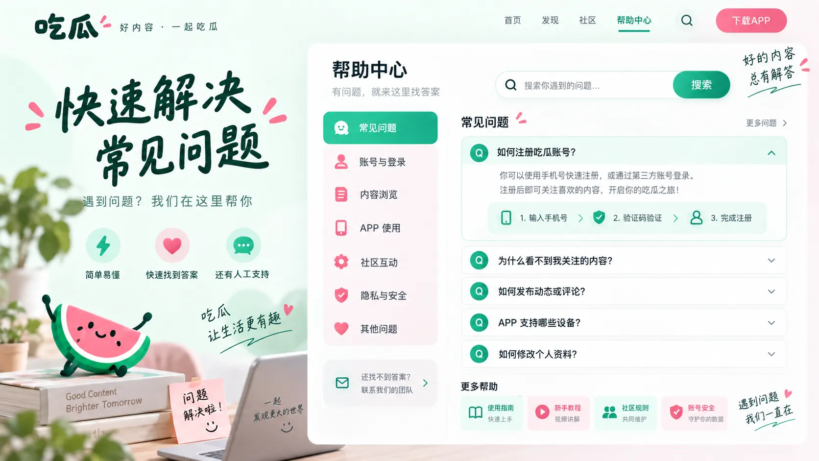 吃瓜网常见问题与阅读帮助示意